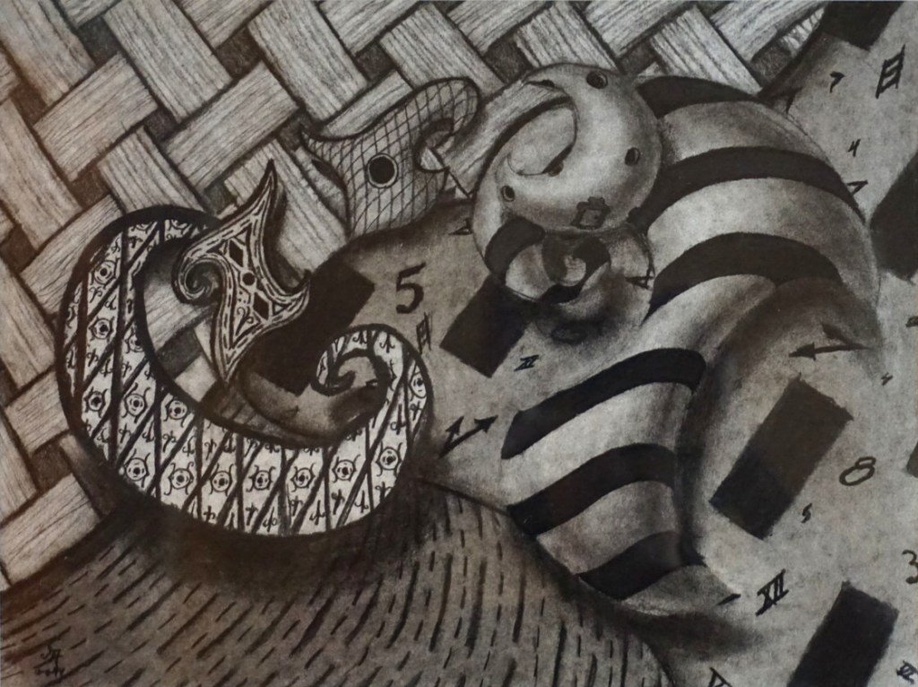 Sewing Time, Charcoal, 14in x 11in